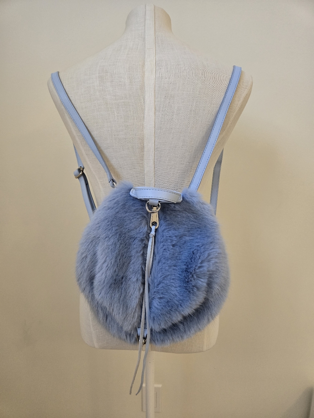 Rebecca Minkoff‎ Blue Fur Mini Backpack Genuine Leather Rabbit Fur